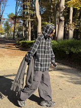 wool like check hood