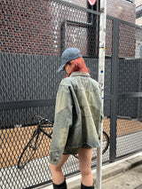 Switched denim zip blouson