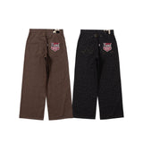 leopard straight denim pants