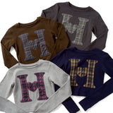 H heart check pattern long Tee