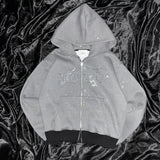 Universal logo rhinestone zip hoodie