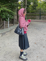 Striped rib knit zip hoodie