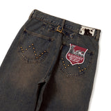 스터드 스트레이트 데님 팬츠