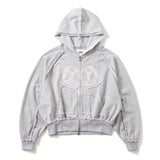 heart logo damage zip hoodie