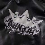 킹 로고 합성 가죽 후드 재킷