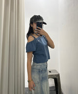 ribbon off shoulder cropped tee