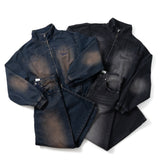 stand neck over dye denim blouson