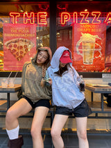 heart logo damage zip hoodie