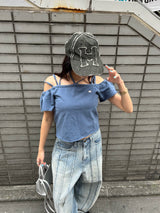 ribbon off shoulder cropped tee