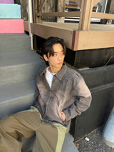 Switched denim zip blouson