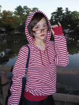Striped rib knit zip hoodie