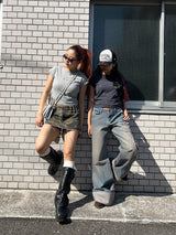 라인스톤 크롭 티