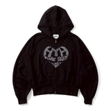 heart logo damage zip hoodie