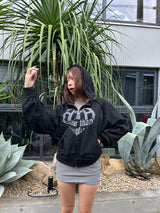 heart logo damage zip hoodie