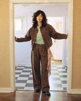 western short rigid wide tuck denim pants