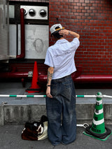 Striped open collar shirt