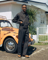 western short rigid wide tuck denim pants