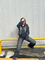 curve stitch denim blouson