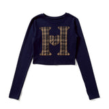 H heart check pattern long Tee