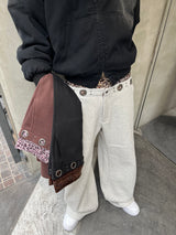 Layered leopard wide sweat pants