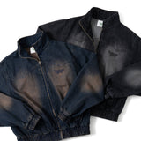 stand neck over dye denim blouson