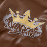 킹 로고 합성 가죽 후드 재킷