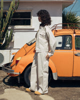 western short rigid wide tuck denim pants