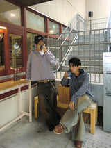 Tribal logo check hooded shirt