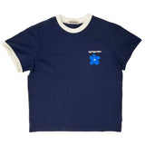 writing flower ringer logo tee