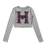 H heart check pattern long Tee