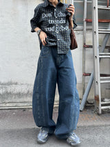 復古風格側縫氣球牛仔褲