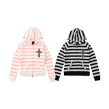 Cross Patch Striped Zip Hoodie