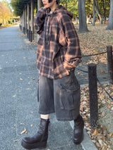 wool like check hood