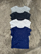 라인스톤 크롭 티