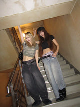 Ninety Girl Logo Glitter Buggy Denim Pants