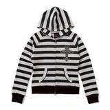 Cross Patch Striped Zip Hoodie