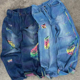 rainbow damage denim