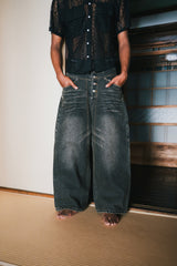 Vintage processed super wide baggy denim