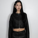 Cropped Fake Leather Jacket