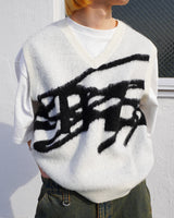 큰 로고 니트 조끼