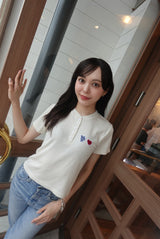 Heart patch logo henley neck short-sleeve tee