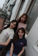 Heart patch logo henley neck short-sleeve tee