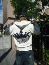 國王徽標樁縫線拉鍊連帽衫