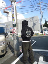 國王徽標樁縫線拉鍊連帽衫