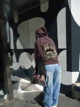 國王徽標樁縫線拉鍊連帽衫