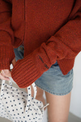 off shoulder zip knit