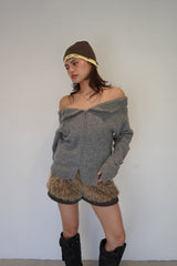 露肩拉链针织衫