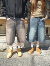 平成标志水钻牛仔短裤