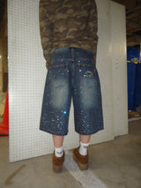 平成标志水钻牛仔短裤