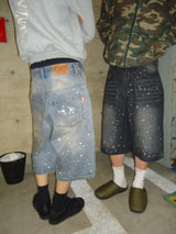 平成标志水钻牛仔短裤